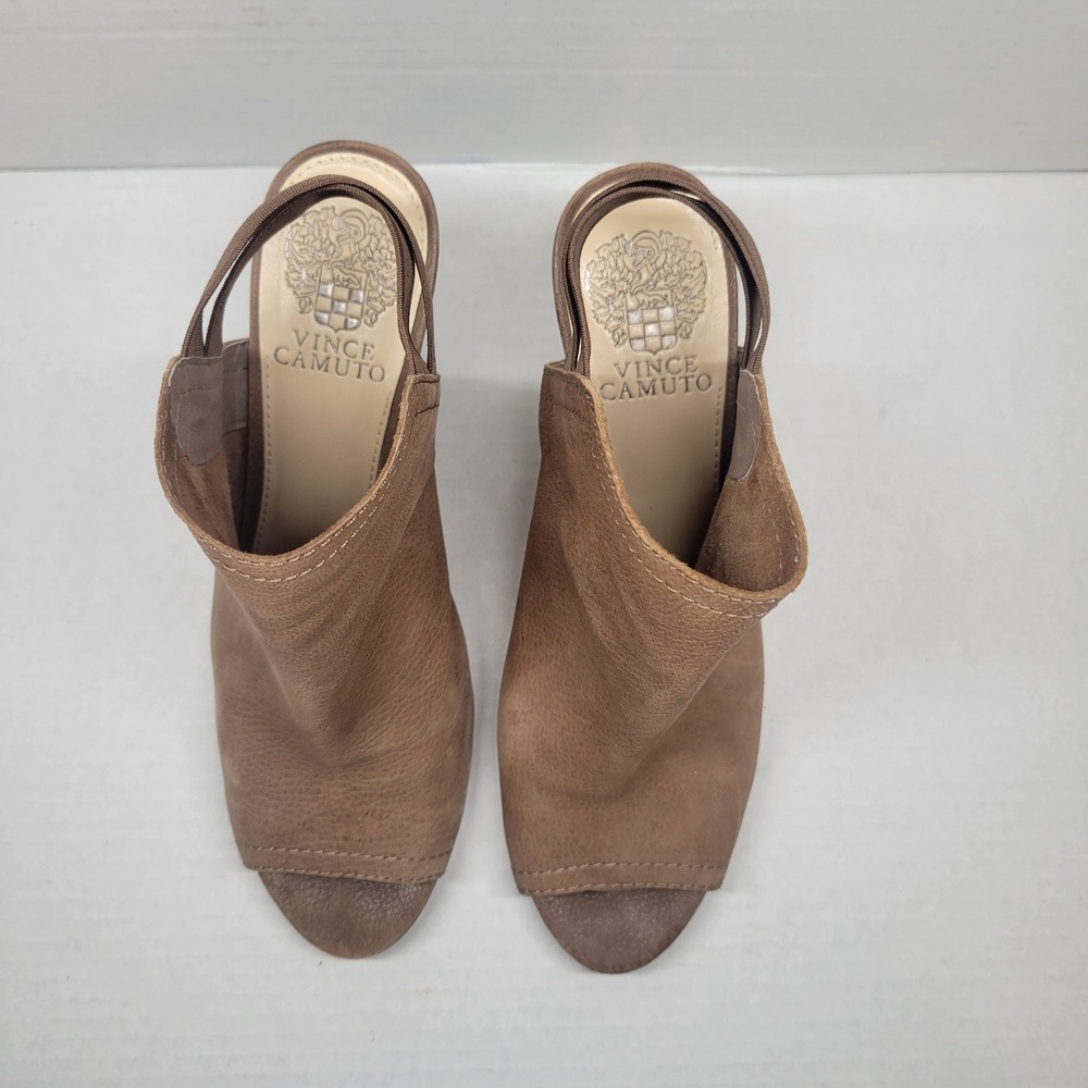 Vince Camuto Peep Toe Booties Brown Leather Slingback Heel Size 8M - Picture 2 of 11